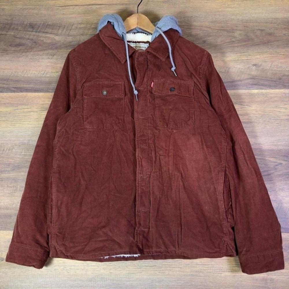 Levi's Strauss‎ & Co Corduroy Sherpa Hooded Jacket Men's M Brown
